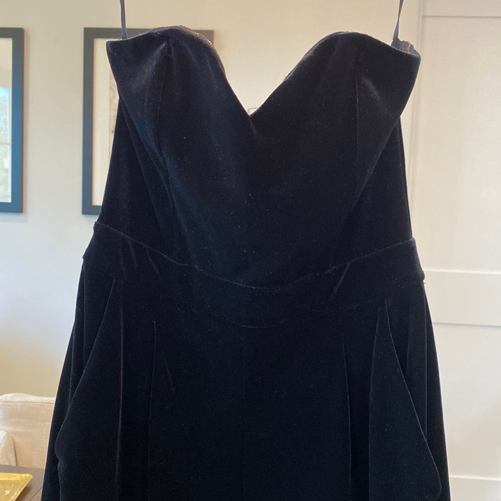 Express Velvet Strapless Jumpsuit. Perfect for the holidays.